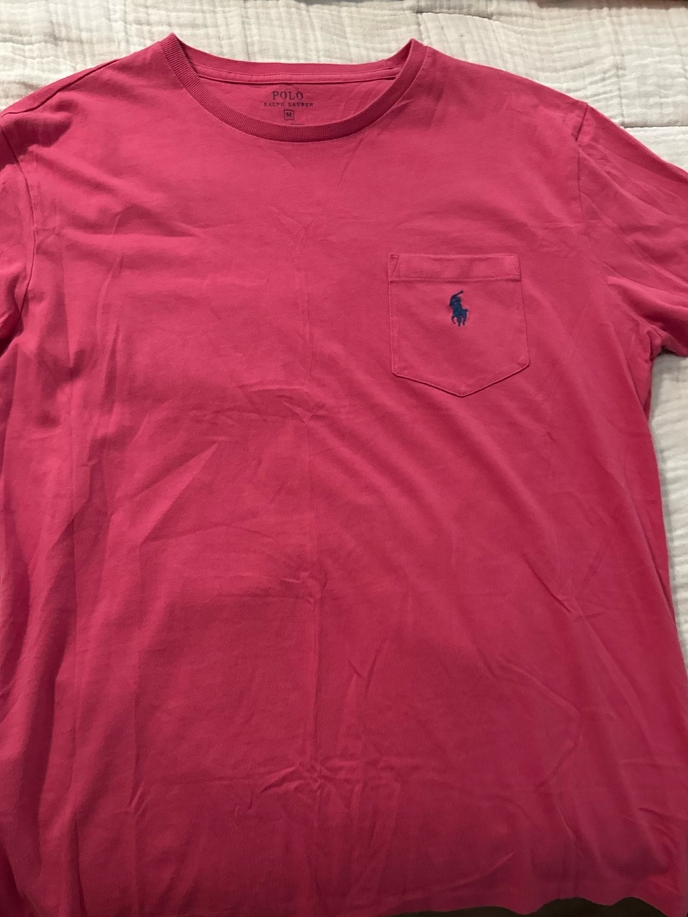 Polo by Ralph Lauren Short‑Sleeve Pocket Tee in Hot Pink with Navy Logo